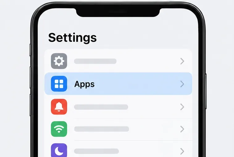 Generic Android Settings screen with Apps highlighted in the settings list