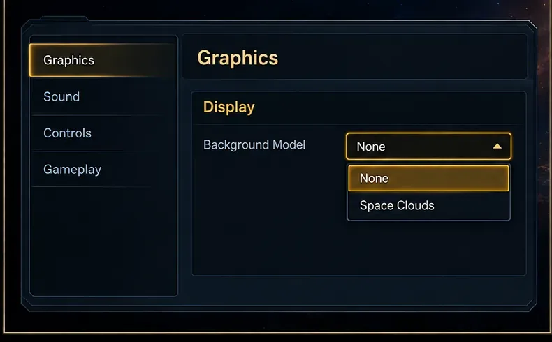 The Background Model dropdown is open with None highlighted above Space Clouds.