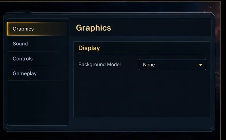 The Graphics options page shows a Display section and the Background Model dropdown.