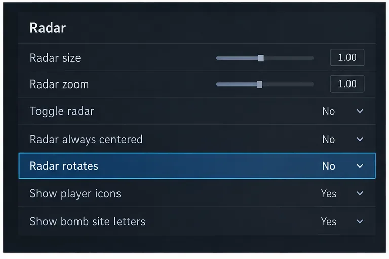 The Radar rotates option changed to No in the CS2 settings illustration