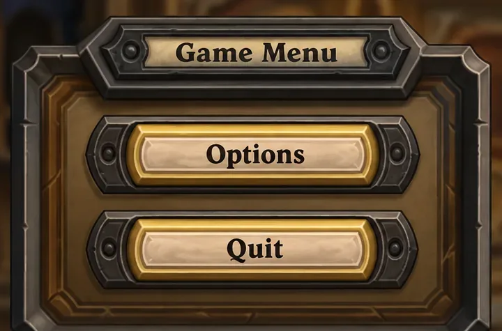 Hearthstone-style Game Menu with Options and Quit buttons.