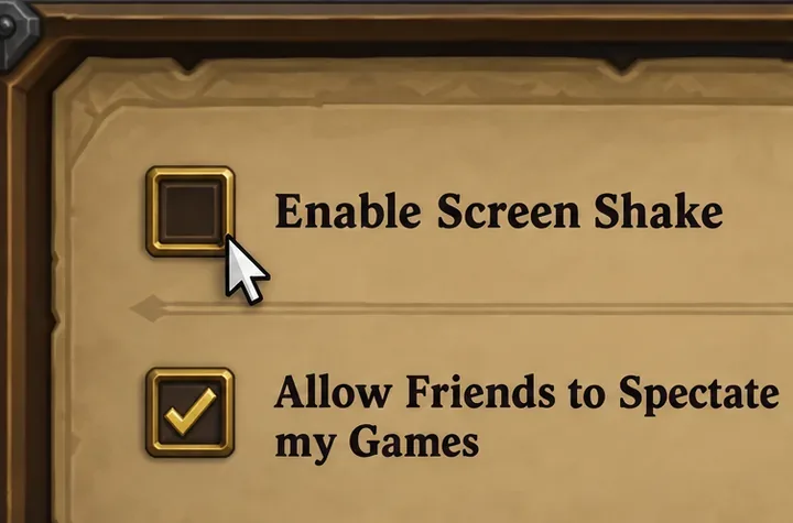 Enable Screen Shake checkbox empty, with the pointer next to it and the spectator preference still checked.