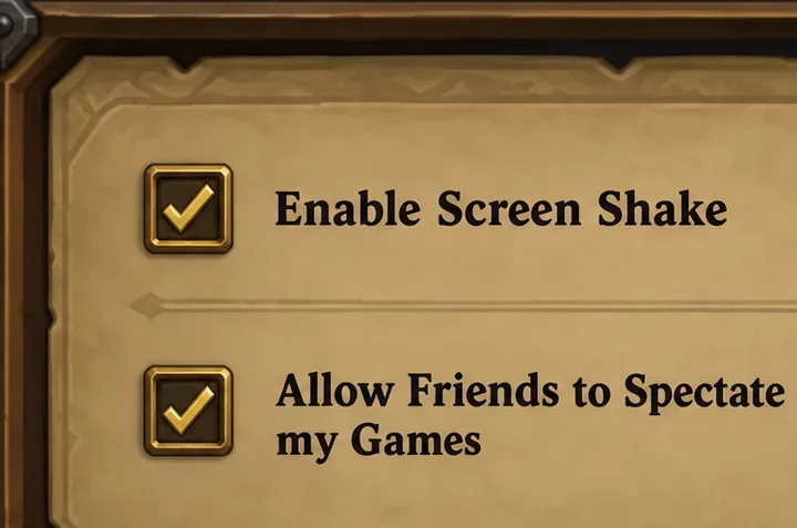 Parchment options panel with Enable Screen Shake checked beside the spectator preference.