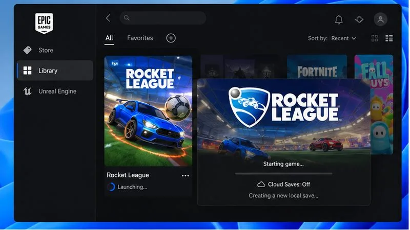 클라우드 저장이 꺼진 상태에서 Epic Games Launcher로 Rocket League를 실행할 때 발생하는 문제입니다.