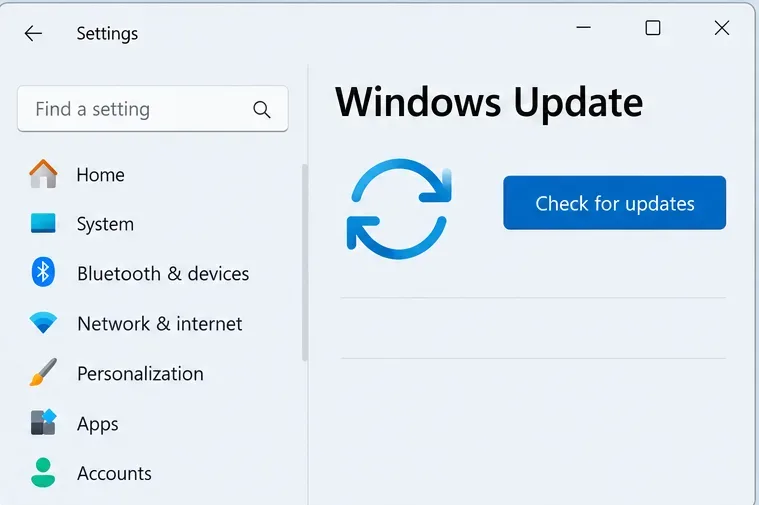 Página de Windows Update con un botón para buscar actualizaciones.