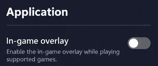 Configuración de la aplicación con la opción de superposición en el juego desactivada.