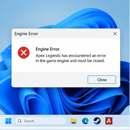 Windows-style Engine Error dialog stating that Apex Legends encountered a game engine problem