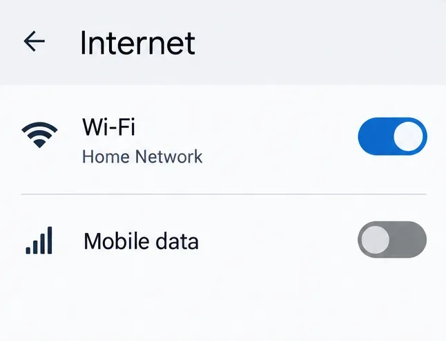Android Internet settings showing separate Wi-Fi and Mobile data switches