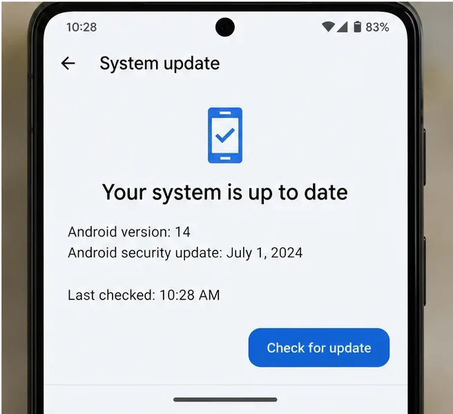 Pantalla de actualización del sistema Android que muestra el estado de la actualización del software del dispositivo.