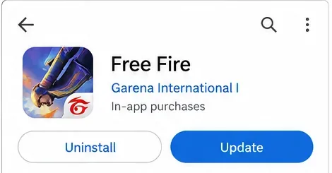 Listado oficial de Free Fire al estilo de la tienda de aplicaciones, con un botón de actualización.