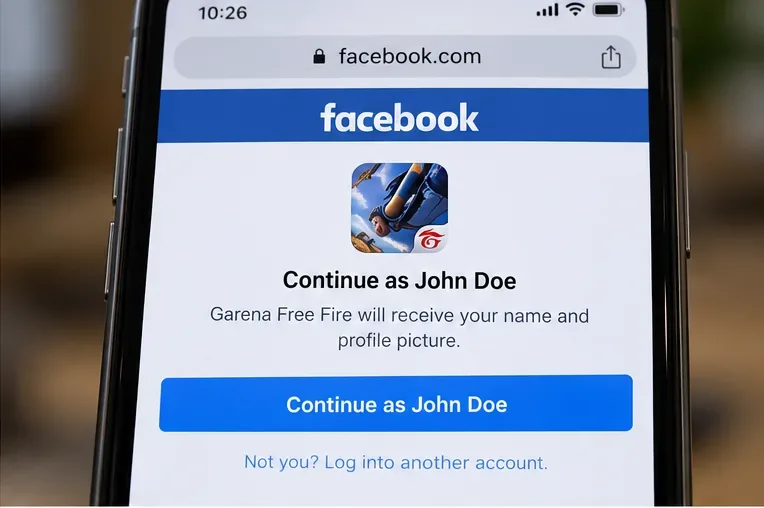 Exemple de message d'autorisation Facebook demandant à l'utilisateur de se connecter à un profil Garena Free Fire