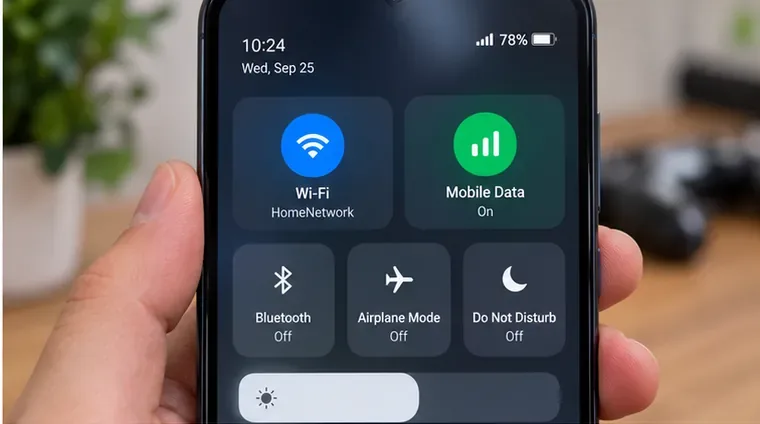 手機快速設定中顯示 Wi-Fi 和行動數據控制