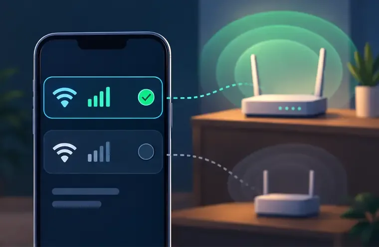 Un téléphone compare deux réseaux Wi-Fi proches, le signal le plus fort étant affiché pour le routeur le plus proche.
