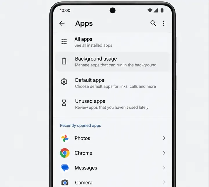 Un écran de paramètres d'applications Android avec une option d'utilisation en arrière-plan.