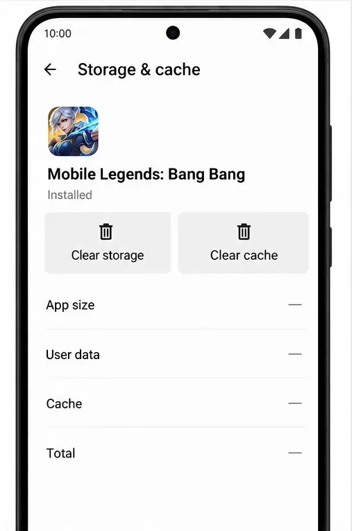 La pantalla de Almacenamiento y caché de Android muestra controles separados para Borrar almacenamiento y Borrar caché.