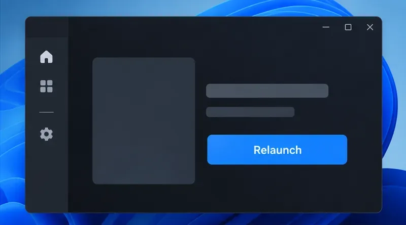 Une fenêtre générique de lancement de jeu PC avec un bouton bleu « Relancer ».