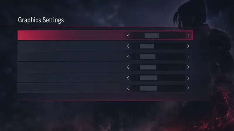 Panel ilustrativo de configuración gráfica para juegos de PC con varios controles de ajuste.