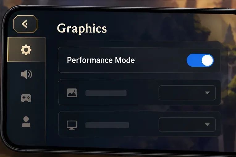 A TFT graphics-menu illustration showing the Performance Mode setting switched on
