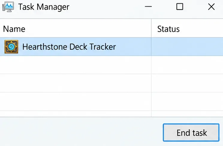 Task Manager with Hearthstone Deck Tracker selected and an End task button visible.