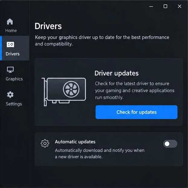 Generic graphics driver utility with a Drivers page and Check for updates button.