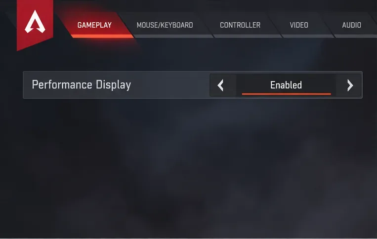 Paramètres de jeu d'Apex Legends : l'affichage des performances est activé.