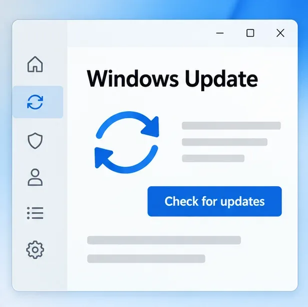 Schematic Windows Update settings screen with the “Check for updates” button visible.