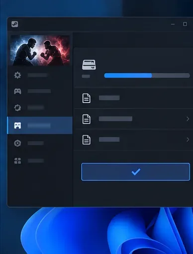 Un panneau de lancement de jeu sombre affiche une coche à côté d'un contrôle de vérification de fichier