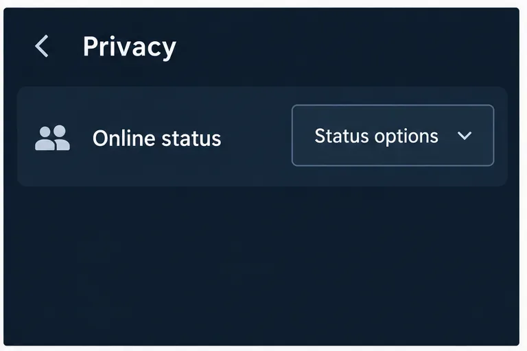 A conceptual Privacy panel showing an Online status row and a Status options selector