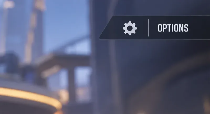 Une icône d'engrenage à côté de l'onglet Options dans un menu de jeu sombre