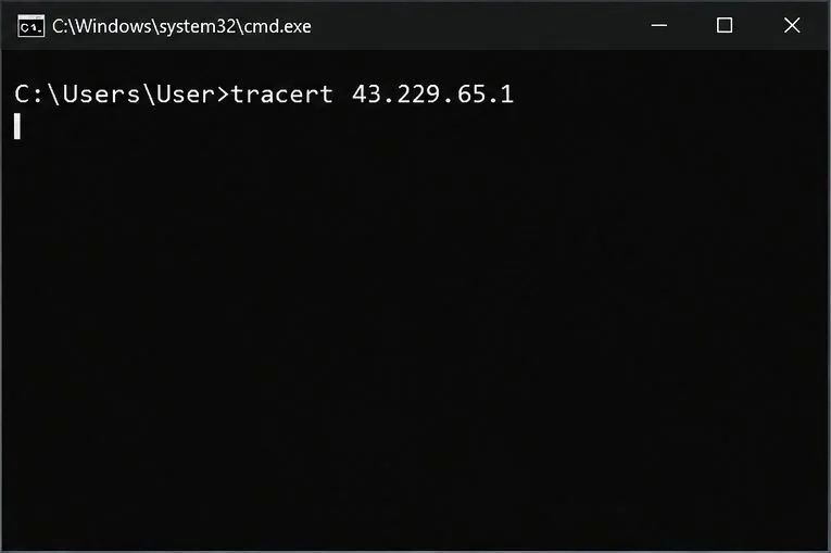 Windows Command Prompt showing Riot's Asia Pacific example command tracert 43.229.65.1 with no route results displayed