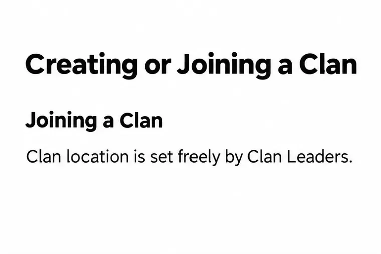 Illustration de la page d'assistance avec des instructions pour les clans expliquant que les chefs de clan choisissent l'emplacement du clan.