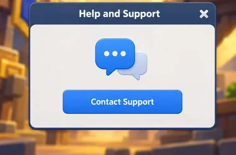 Illustration d'un écran d'aide et d'assistance montrant une bulle de message et un bouton « Contacter l'assistance ».