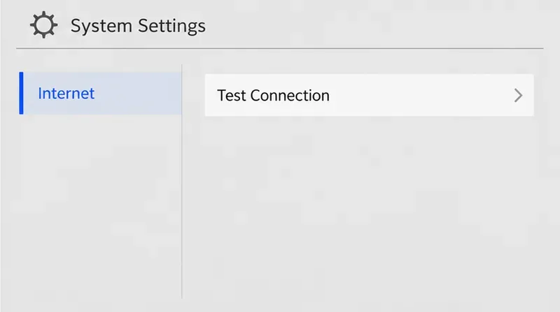 Una página de configuración de Internet simplificada con la opción Probar conexión visible.