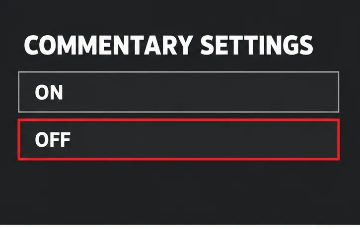 An illustrative Commentary Settings panel shows Off selected below On.