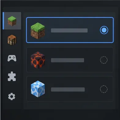A game installation selector highlighting a clean profile, with other content icons shown separately.
