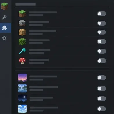 A mod and resource-pack panel with its visible toggles switched off for a clean test.