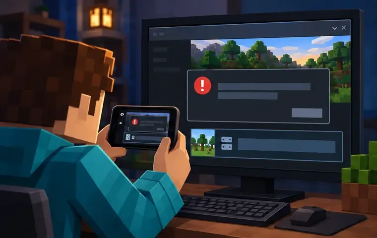 A player records a Minecraft disconnect dialog and the server entry on a computer screen.