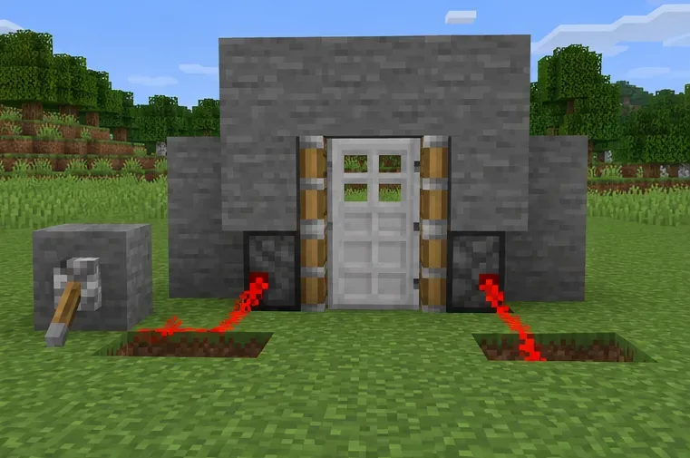 A simple test setup with a lever, redstone dust, and an iron door