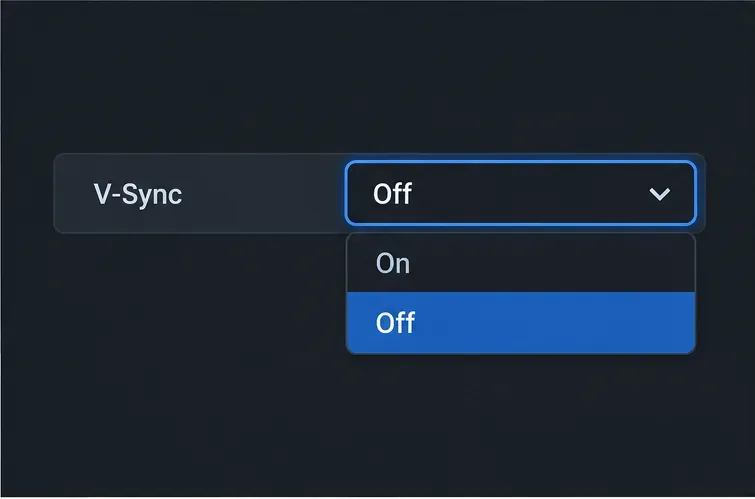 Illustrative V-Sync dropdown with Off selected and On as the other option