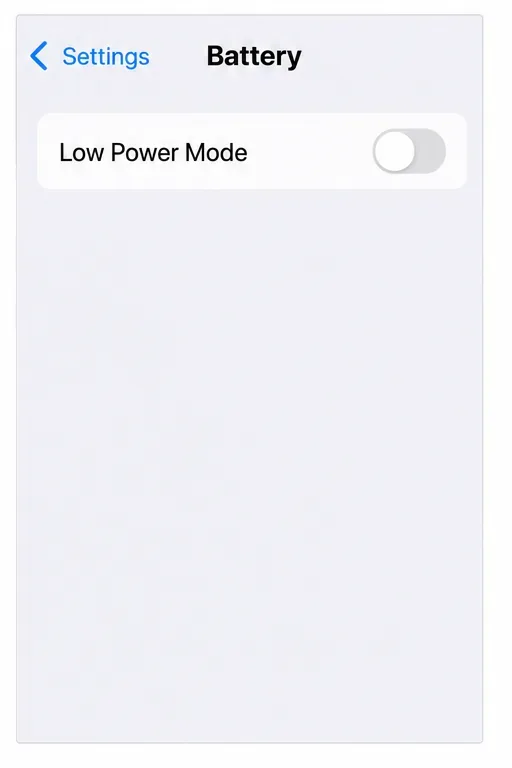 iPhone Battery settings screen with Low Power Mode switched off.
