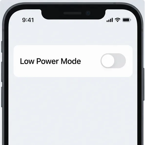 Illustratieve batterij-instelling in iPhone-stijl met de energiebesparende modus uitgeschakeld.