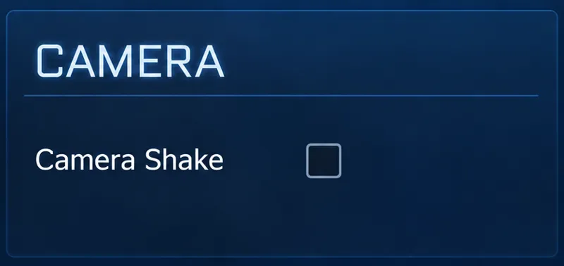 Camera settings crop showing Camera Shake with an empty checkbox.