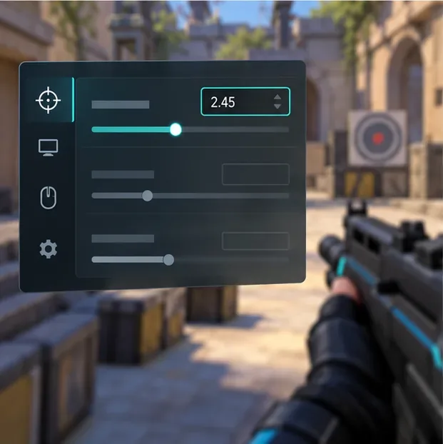 Illustratief instellingenpaneel voor het spel, met 2,45 als voorbeeldgevoeligheid voor Paladins.