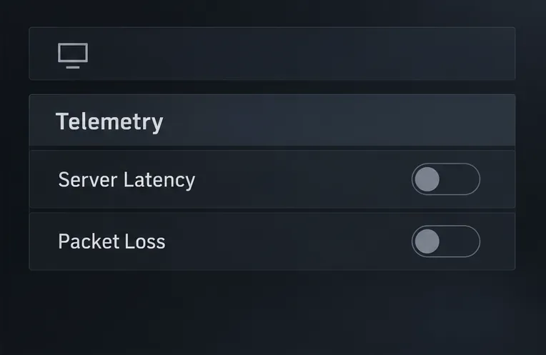 Telemetry section illustration showing Server Latency and Packet Loss toggles turned off