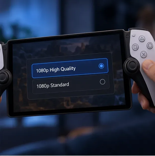 เมนูการตั้งค่าความละเอียดหน้าจอของ PlayStation Portal แสดงตัวเลือก 1080p คุณภาพสูง และ 1080p มาตรฐาน