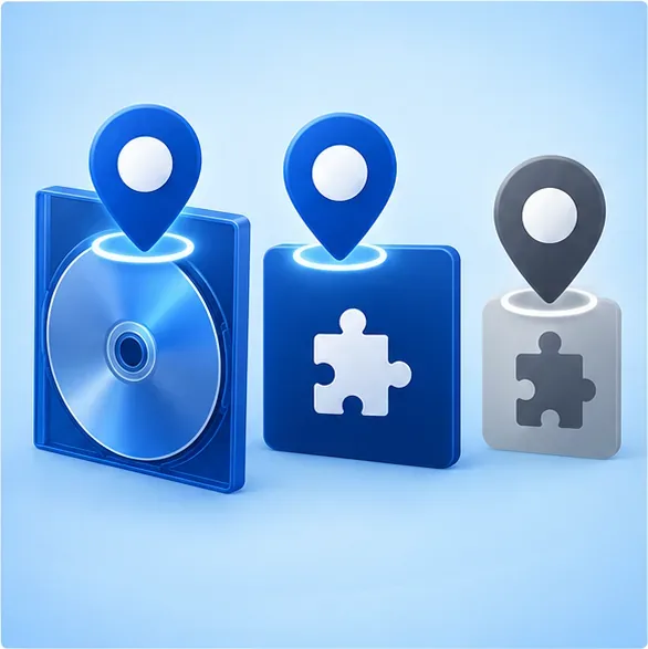 A game disc and add-on tile with matching region markers, alongside a separate mismatched marker