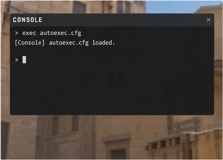 Illustrative CS2-style developer console with exec autoexec.cfg entered; exact console output may differ.