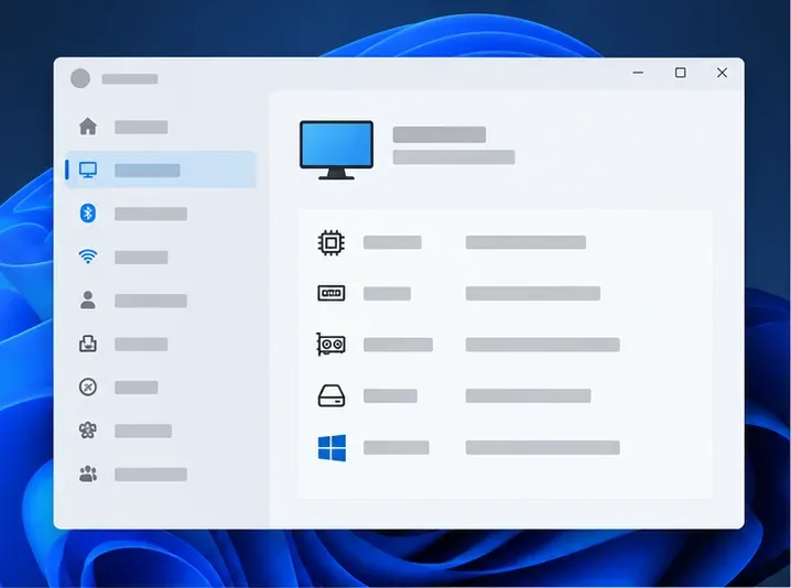 Windows system information panel with rows for device hardware and storage, illustrating the compatibility check before installing TFT.