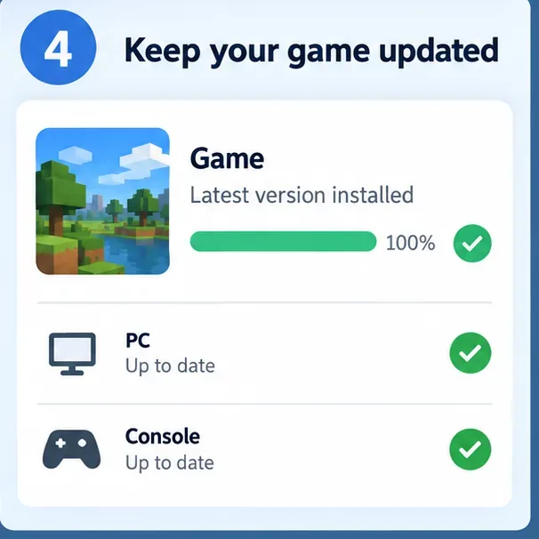 Panou ilustrativ de actualizare a jocului care arată cea mai recentă versiune instalată pe PC și consolă