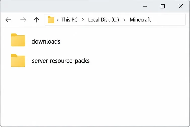 Minecraft game directory showing the downloads and server-resource-packs cache folders